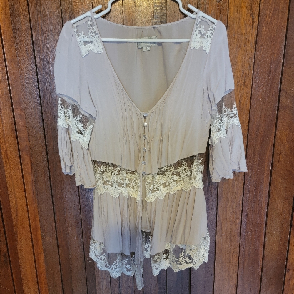 Womens top/light jacket,pink,white,lace,size medium, 3/4 sleeves